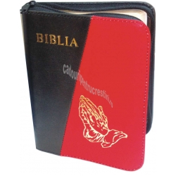 Biblie in piele fermoar nuante negru/rosu